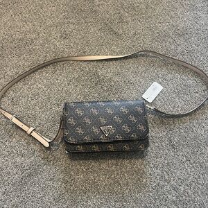 Guess Black and Tan Monogram Crossbody Bag